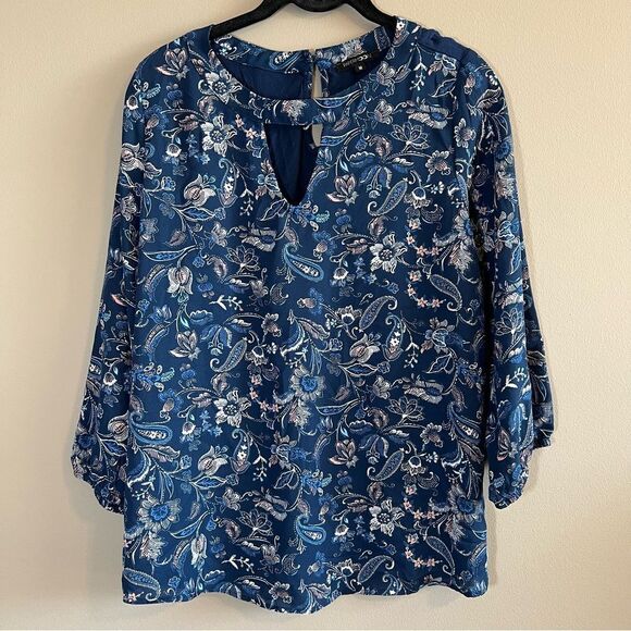 ✨ Papermoon Women’s Blue Floral Top Medium - Picture 1 of 10